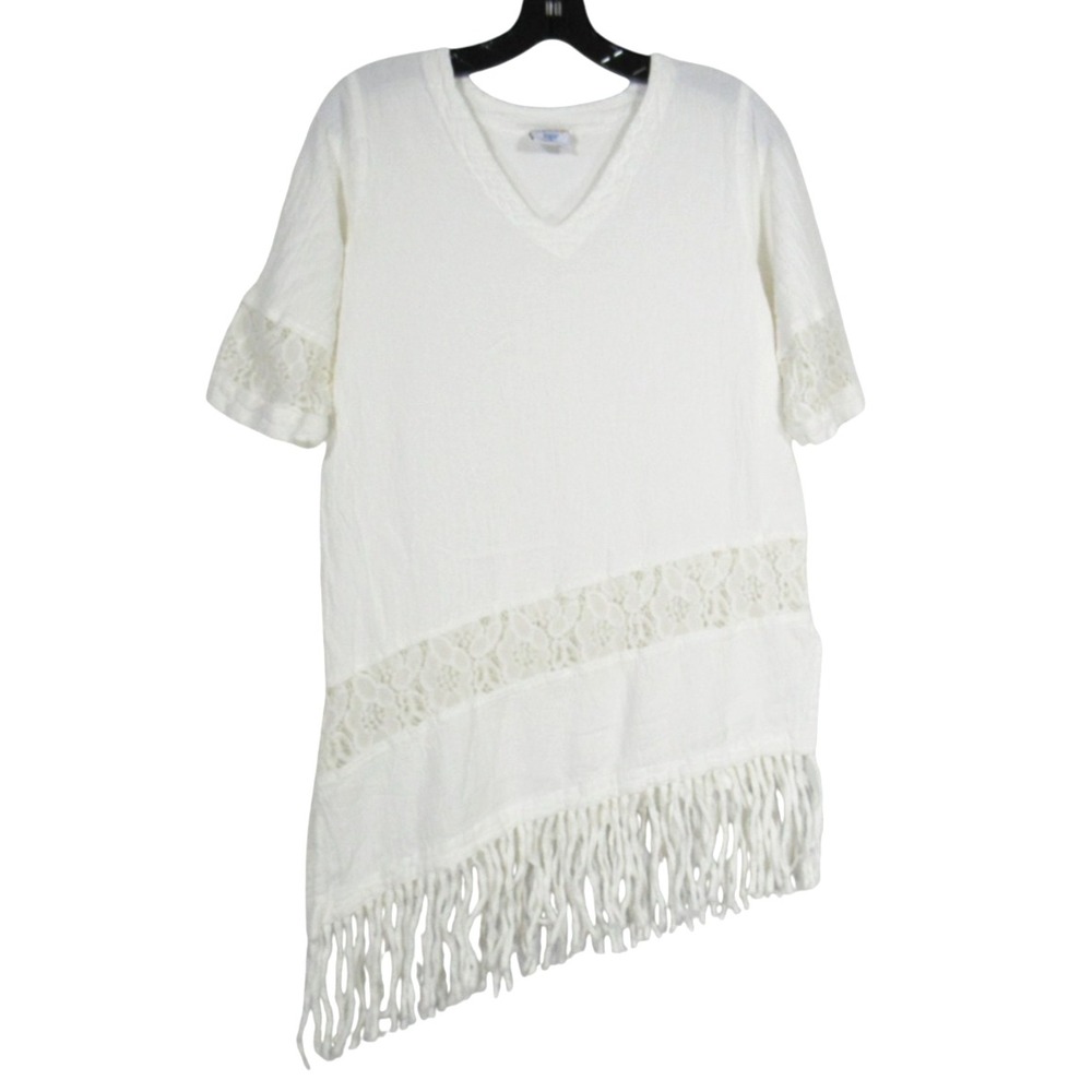 SEA BREEZE OF CALIFORNIA White Gauze EYELET LACE Asymmetrical Hem BLOUSE Sz S